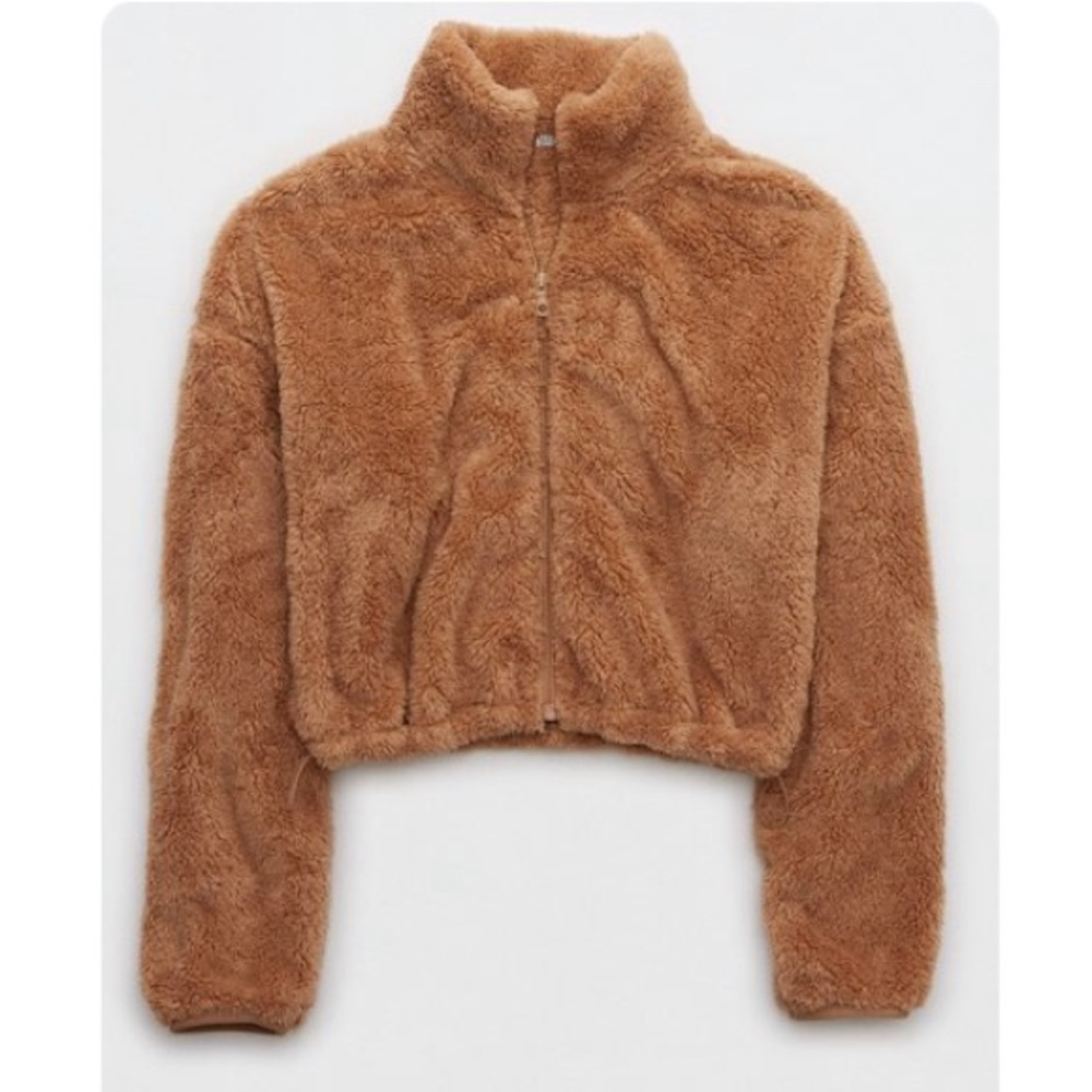 AERIE Cropped Sherpa Zip Up